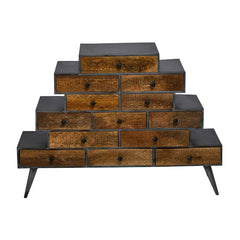 Llywelyn 13-Drawer Mango Wood & Iron Tower