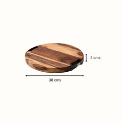 Round Sheesham Wood Cutting Board with Dual Iron Side Handles - Medium