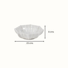 Hand-Sculptured White Marble Scalloped Petal Bowl - Small
