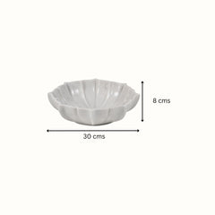 Hand-Sculptured White Marble Scalloped Petal Bowl - Large