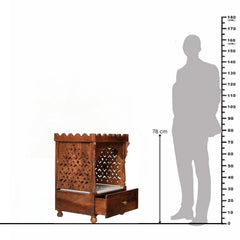 Carved Sheesham Wood Temple with Marble Base