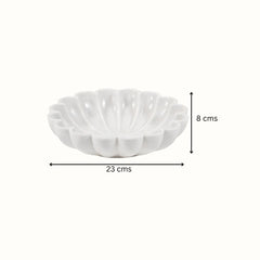 Nebula  Hand-Sculptured White Marble Scalloped Petal Bowl - Small