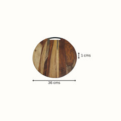 Round Sheesham Wood Cutting Board with Curved Iron Handle - Small
