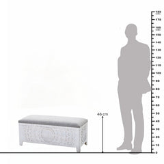 Hand-Carved Mango Wood Storage Bench with Upholstered Top