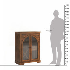 Arched Mango Wood & Glass Bar Cabinet with Storage