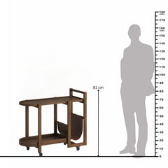 Elara Mango Wood Serving Trolley with Leather Holder