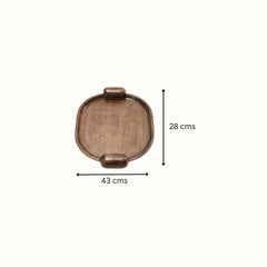 Handcrafted Elliptical Wooden Tray with Integrated Rounded Handles With Flat Walnut Finish - Small