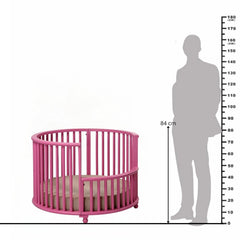 Bright Pink Mango Wood Baby Crib with Fabric Cushioning
