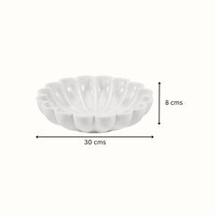 Nebula  Hand-Sculptured White Marble Scalloped Petal Bowl - Large