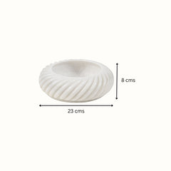 Vortex Hand-Sculptured White Marble Spiral-Ribbed Bowl - Large