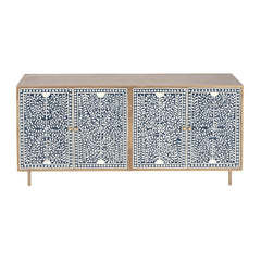 Eira Blue Floral Bone Inlay 4-Door Sideboard