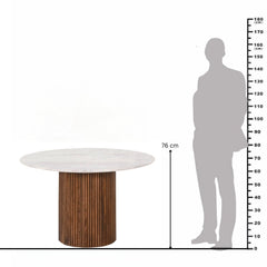 Karlen Round Dining Table – Fluted Wooden Base with White Marble Top