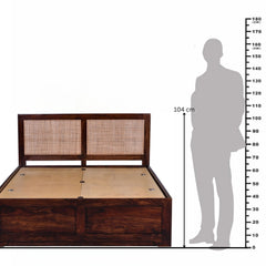 Solid Sheesham Wood Queen Bed with Cane Panel Headboard