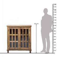 Rustic Wooden Sideboard with 18 Glass Pane Doors