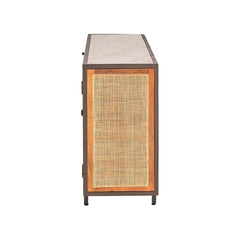 Adrian Mango Wood & Cane Sideboard with Marble Top