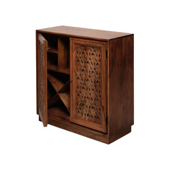 Kalpana Mango Wood Bar Cabinet with Hand-Carved Door Design