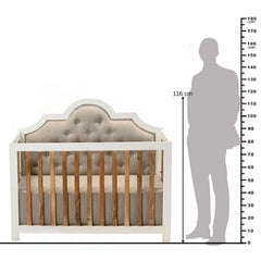 Vintage Mango Wood Baby Crib with Upholstered Fabric Headboard