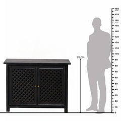 Colonial Style Black Lattice Mango Wood 2-Door Cabinet