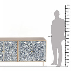 Eira Blue Floral Bone Inlay 4-Door Sideboard
