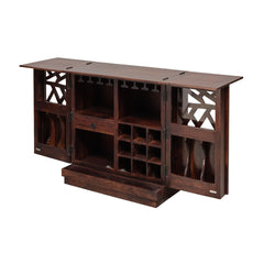 Razia Mango Wood Bar Cabinet with Foldable Top & Storage