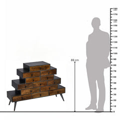 Llywelyn 13-Drawer Mango Wood & Iron Tower