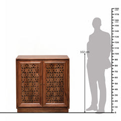 Kalpana Mango Wood Bar Cabinet with Hand-Carved Door Design