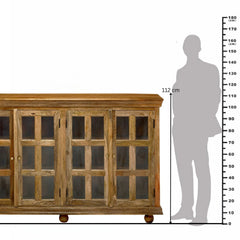Rustic Wooden Sideboard with 24 Glass Pane Doors