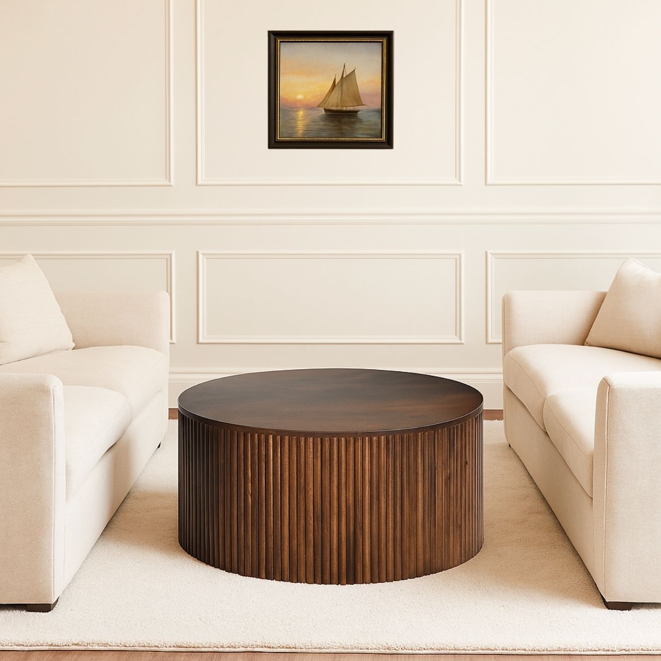 Fluted Solid Wood Round Coffee Table