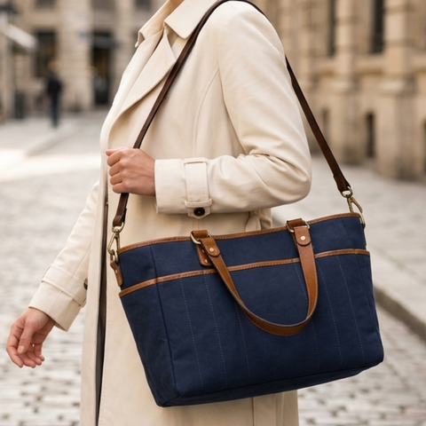 The Cobalt Coast Leather-Trimmed Everyday Tote