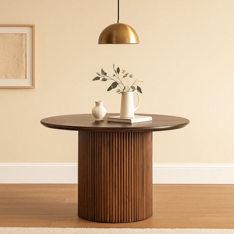 Karlen Wooden Round Table – Contemporary Fluted Base Design