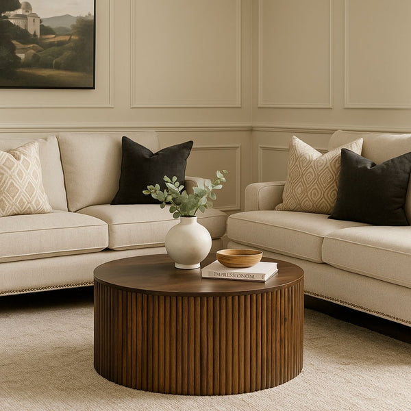 Fluted Solid Wood Round Coffee Table