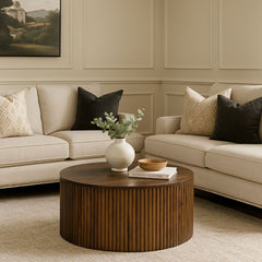 Fluted Solid Wood Round Coffee Table