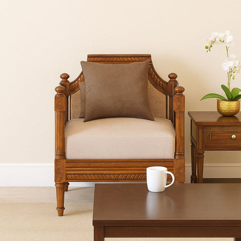 Amer Sofa Single Seater – A Colonial Charm in Solid Wood