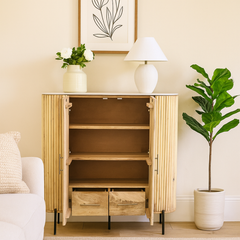 Karlen Mango Wood & Marble Top Tall Cabinet