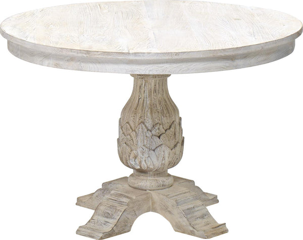 Wdn. Hand Carved White Wash Dining Table